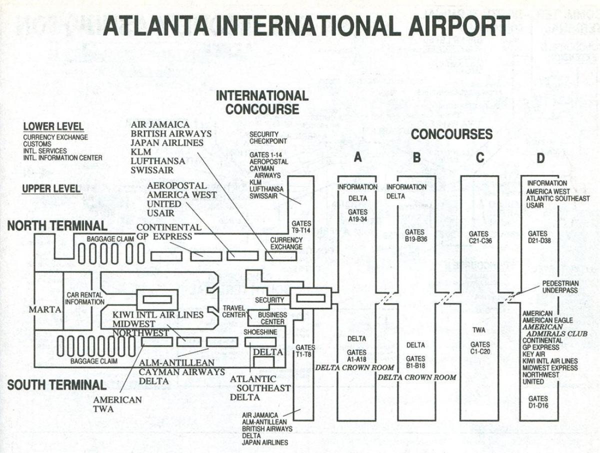 Atlanta ndege wa kimataifa terminal ramani